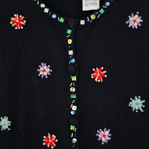 Womens Sz M 8 Christmas Embroidered Cardigan Sweater Winter Holidays Snowflakes - Picture 3 of 13